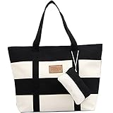 BG174; Women Canvas Chic Color Blocking Black White Shoulder Handbag