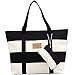 BG174; Women Canvas Chic Color Blocking Black White Shoulder Handbag