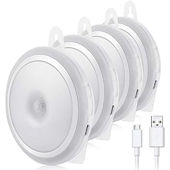 Motion Sensor Night Light, WILLED USB Rechargeable Motion Activated LED Light Cordless,Stick-Anywhere for Closet Lights,Stair Lights,Wall Lights for Hallway, Bathroom,4 Pack(Pure White)
