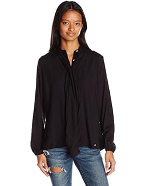 Juniors Long Sleeve Tie Front Shirt