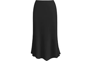 RAINCOL Womens Leopard Print Skirt Midi Long Length Silk Satin High Waist Elastic Skirts