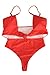 LEISUP Womens Spaghetti Strap Tie Knot Front One Piece Top High Cut Swimsuit Red M