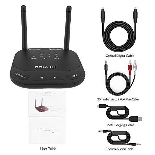 OOWOLF Bluetooth 5.0 Transmitter Receiver, 3-in-1 3.5mm Stereo Aux Adapter Low Latency with APTX HD APTX 2 Devices Simultaneously, for TV/Home Sound System, Pairs Two Headphones - Thumbnail 6