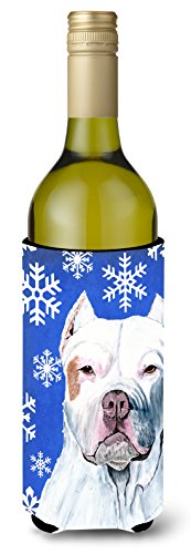 Caroline's Treasures SC9381LITERK Pit Bull Winter Snowflakes Holiday Wine Bottl…