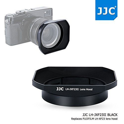 JJC Bayonet Black Square Metal Lens Hood for Fujifilm Fujinon XF 23mm F1.4 & 56mm F1.2 R (APD) Lens on X-H1 X-Pro2 X-Pro1 X-T2 X-T1 X-T20 X-T10 as Fuji Hood LH-XF23, fits FLCP-62 62mm Snap On Lens Cap