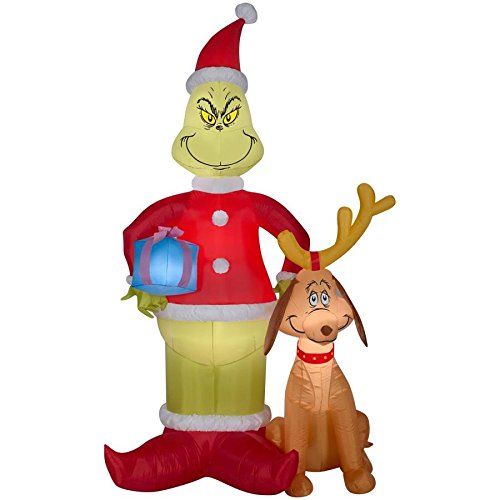 The Grinch and Max Inflatable - Santa Holiday Airblown Yard Decoration