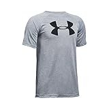Under Armour Boys' Tech Big Logo Short Sleeve T-Shirt, True Gray Heather/Black, Youth Large