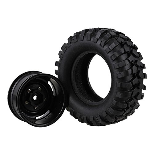 Mxfans 12mm Hex Black Plastic Wheel Rims with Screws & Rubber Tyres Tires for RC 1:10 Racing Climbing Rock Crawler Pack of 4