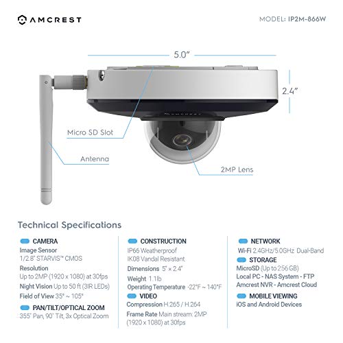 Amcrest ProHD 1080P PTZ WiFi Camera, 2MP Outdoor Vandal