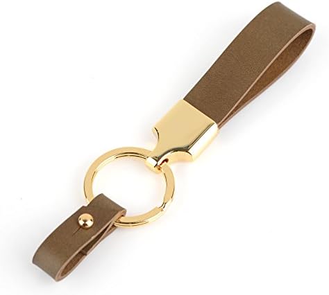 Richbud Vegetable Leather Valet Car Keychain Pob Handcraft Key Ring Lanyard Handmade-Gold (Khaki)
