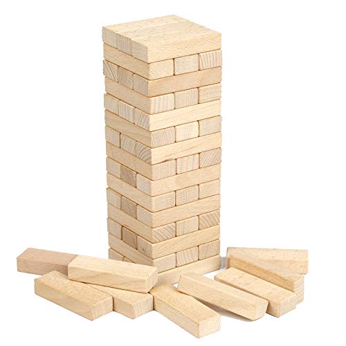 SHINE Wooden Block Tower Game 51 Rectangular Pcs Hardwood Set Block Stacking, Stack Crashing Game Plain Wood