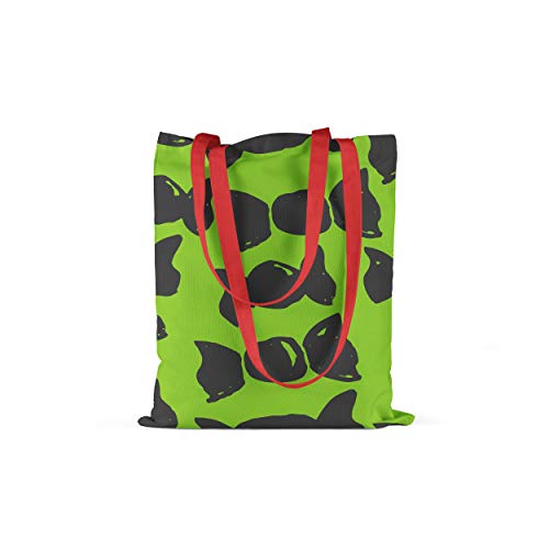 Le Jardin du Lin Bedruckte Einkaufstasche mit Roten Langen Henkeln, Wiederverwendbare, Tasche, Faltbar, ​Stofftasche, Größe: 34 x 40 Cm