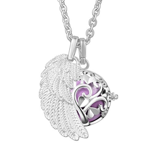 Eudora Harmony Bola Tree of Love 20mm Pendant Necklace & Angel Wing, 30''Chain Orchid