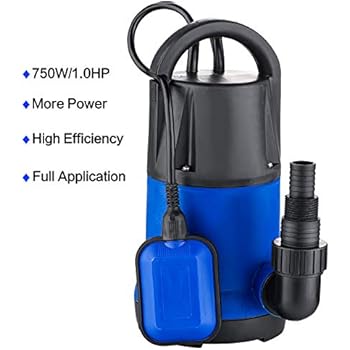 Hosmat 1HP Sump Pump Clean/Dirty Submersible Water Pump with Float Switch for Swimming Pool Garden House (1 HP Blue)