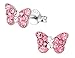 Hypoallergenic Sterling Silver Crystal Butterfly Stud Earrings for Kids - Pink