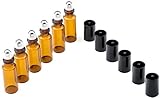 Easytle® 5ml Amber Glass Roll on Refillable Bottles Sample Vial with Metal Ball for Lab,Fragrance Essential Oil Blend,Aromatherapy,Perfume Bottle and Lip Balms,Facial Serum,Eye Serum-6 Pack- Perfect Size for Travel