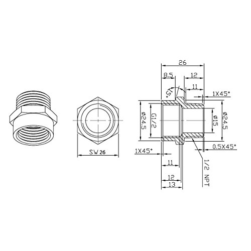 BOWSEN Pipe Fitting Adapter Female G1/2" Thread to Male NPT1/2" Thread Lead Free (1-Piece)