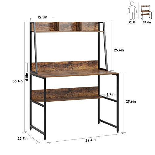 Kealive Computer Desk with Hutch and Bookshelf 39 Inches Writing Study