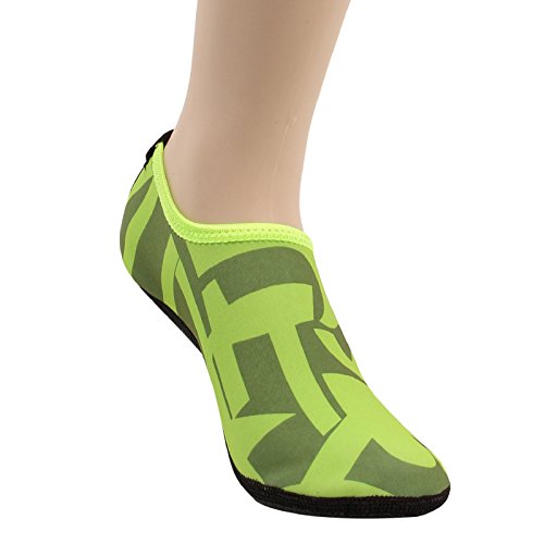 WOWFOOT Barefoot Water Skin Shoes Socks Women Men Flexible Swim Shoe Beach Aqua Surf Pool Yoga Exercise (7-1.L(W:7-8, M:6-7), Green(Pattern))