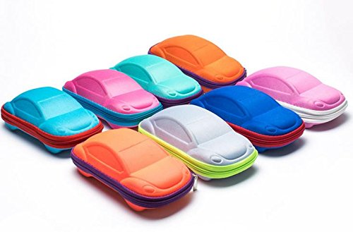 Pack of 2 Candy Color Kids Cartoon Sunglasses Case Car Shaped Spectacle Zipper Hard Eyeglass Case Box (Boys or Neutral)