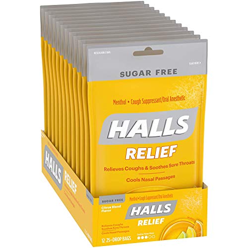 Halls Citrus Sugar Free Cough Drops With Menthol 300 Drops (12 Bags Of 25 Drops) on Galleon