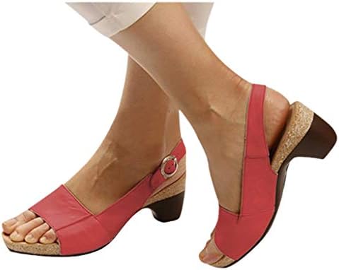 Cenglings Women Rome Shoes, Ladies Peep Toe High Chunky Heel Pumps Slip On Shallow Buckle Slingback Casual Beach Sandals