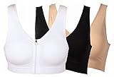 Vermilion Bird Women's Front Zipper Closure Sports Bra High Impact Support Racerback Workout Bras Black White Nude L