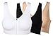 Women's Front Zipper Closure Sports Bra High Impact Support Racerback Workout Bras Black White Nude M