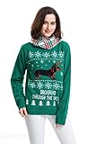 Shineflow Women's Dachshund Through the Snow Ugly Christmas Sweater Pullover Jumper