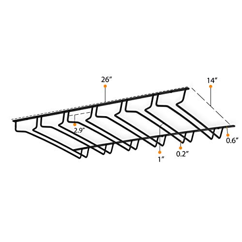 brigtmaison Wine Glass Holder Rack - Use Under Cabinet, Shelf - Hanging Storage Organizer for Stemware in Home Bar, Kitchen, Dining Room - Set of 2 Holds up to 48 Glasses - Black Metal - Thumbnail 3