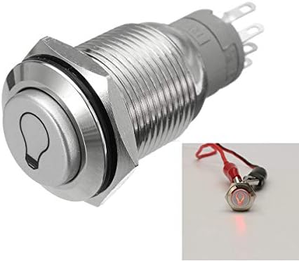 12V 16mm Car Boat Wedge Dome Light Bulb Red LED Switch Metal Push Button ON/Off Switches