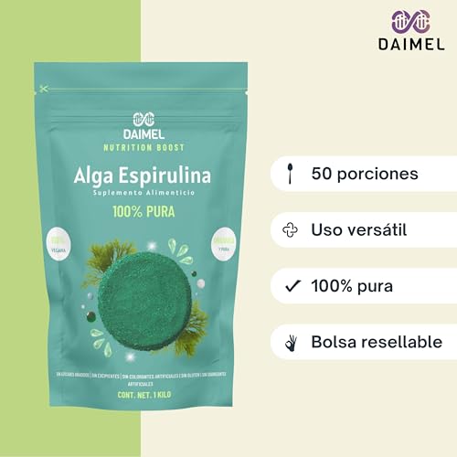 Daimel | Alga Espirulina Pura En Polvo 1kg Superfood Orgánica 100% pura