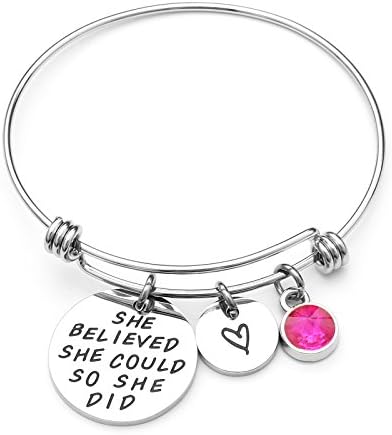 LIUANANStainless Steel Inspirational Encouragement Bracelet She Believed She Could So She Did Expandable Bangle Birthstone Charm Cuff Bracelet