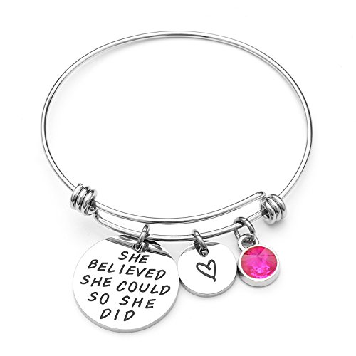 LIUANANStainless Steel Inspirational Encouragement Bracelet She Believed She Could So She Did Expandable Bangle Birthstone Charm Cuff Bracelet