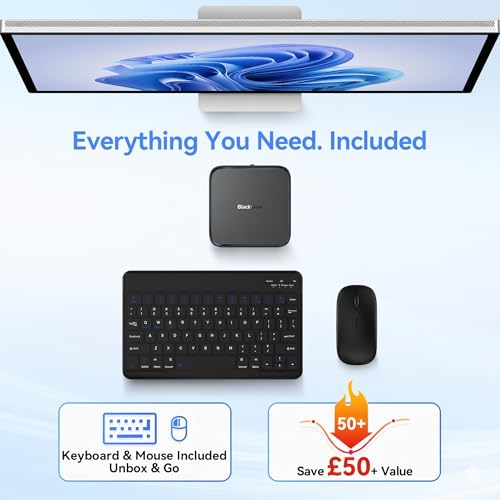 【3 Years Guarantee】Blackview MP50 AMD Ryzen 5 Mini PC with Mouse and Keyboard, Radeon Vega 8 Graphics, Win 11 Pro, 16GB+512GB SSD, 4K@60Hz HDMI+DP/Double WiFi/USB 3.2 Mini Desktop Computer for Office
