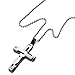 COOLSTEELANDBEYOND Large Stainless Steel Mens Cross Pendant Necklace Irregular Double-layer Checkered Silver Black Two-tone