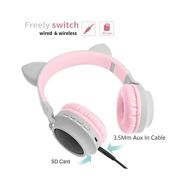 Yurlgst-Kids-HeadphonesCat-Ear-Bluetooth-Headphones-with-Led-Light-SD-Card-Slot-FM-Radio35mm-Audio-JackWirelessWired-Foldable-Kids-On-Ear-Headphones-for-Boys-Girls-AdultsGrey Yurlgst Kids Headphones,Cat Ear Bluetooth Headphones with Led Light, SD Card Slot, FM Radio,3.5mm Audio Jack,Wireless…