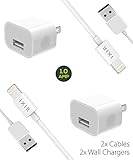 iPhone 8 Charger set, iPhone X / 8/8 Plus / 7 Plus / 7 /6S plus / 6S / 6 Charger 5W - 2.1 Amp Power adapter Apple MFi Certified Lightning to USB Cable Kit by Ixir – (2 Wall Charger + 2 Cable)…