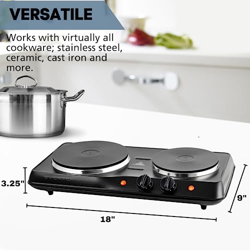 OVENTE Electric Countertop Double Burner, 1700W Cooktop with 7.25 and 6