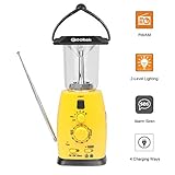 Qooltek Multi-functional 4-way Powered Solar Hand Crank LED Camping Lantern with AM/FM Radio and Emergency Cell Phone Charger (Yellow)