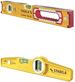 Stabila 37416 16" Heavy Duty Professional Type 196 Builders Level + Stabila 25100 10" Die-Cast Type 81SM Rare Earth Magnetic Torpedo Level