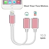 iPhone 7 Adapter & Splitter, Dual Lightning Headphone Audio & Charge Adapter, Lightning Adapter Headphone Jack Audio & Charge Cable for Chagring & Listening ( Support iOS 10.3 and 11)