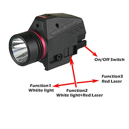 GOTICAL Combo Rail Mounted Red Laser Sight for Pistols | 200 Lumens | Rifles | Rechargeable Dot Gun Light | LED Flashlight Glock 17 19 20 21 22 23 30 20mm Rail