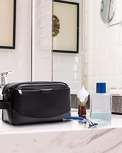BAGSMART Toiletry Bag Men's Travel Toiletry Bag Organiser Leather Dopp Kit Waterproof Shaving Bag for Toiletry Accessories Black