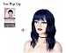 Goodly Navy Blue Short Wigs with Air Bangs for Women Synthetic Heat Resistant Fiber Wavy Wigs Cosplay Women’s Blue Wigs 14 Inch (Blue Mixed Black)
