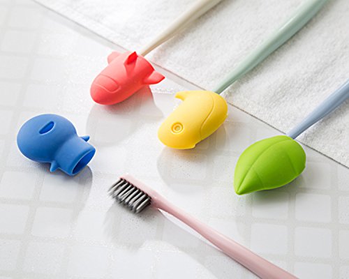 4 Pcs Silicone Toothbrush Holder Covers, Great Protective Case for Home, Travel, Outdoor & Camping - Hygienic and Anti-bacterial, 4 Styles