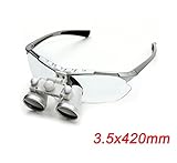 Zinnor Dentist Dental Surgical Medical Binocular Loupes 3.5X 420mm Optical Glass Loupe (Silver)