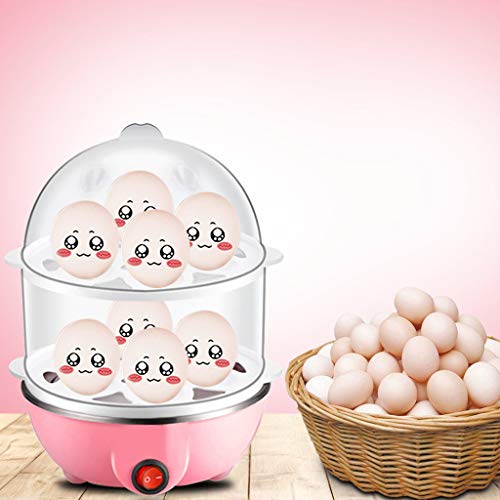 jiumoji Eggs Boiler Cooker Auto Shutoff Double Breakfast Machine Stainless Steel Multi-Function Steamer (-Pink, 15x22cm)