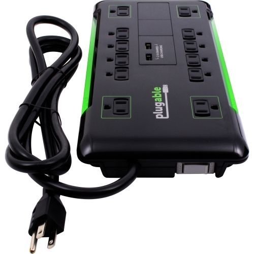 Plugable Surge Protector Power Strip with USB and 12 AC Outlets, Built-in 10.5W 2-Port USB Charger for Android, Apple iOS, and Windows Mobile Devices, 6 Foot Extension Cord