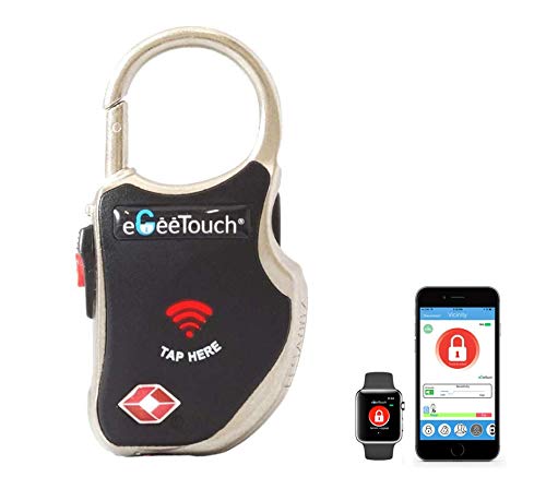 eGeeTouch Smart Travel Padlock with Patented Dual Access Technologies (NFC + BT), Vicinity Tracking, etc. (BLACK)